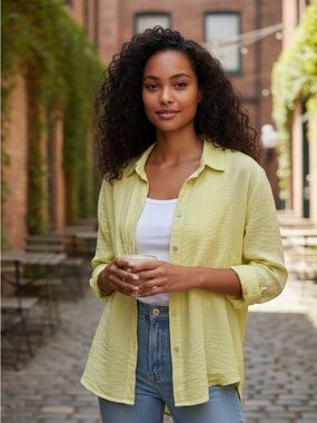 Joie Pale Acid Yellow Linen Button-Up Shirt